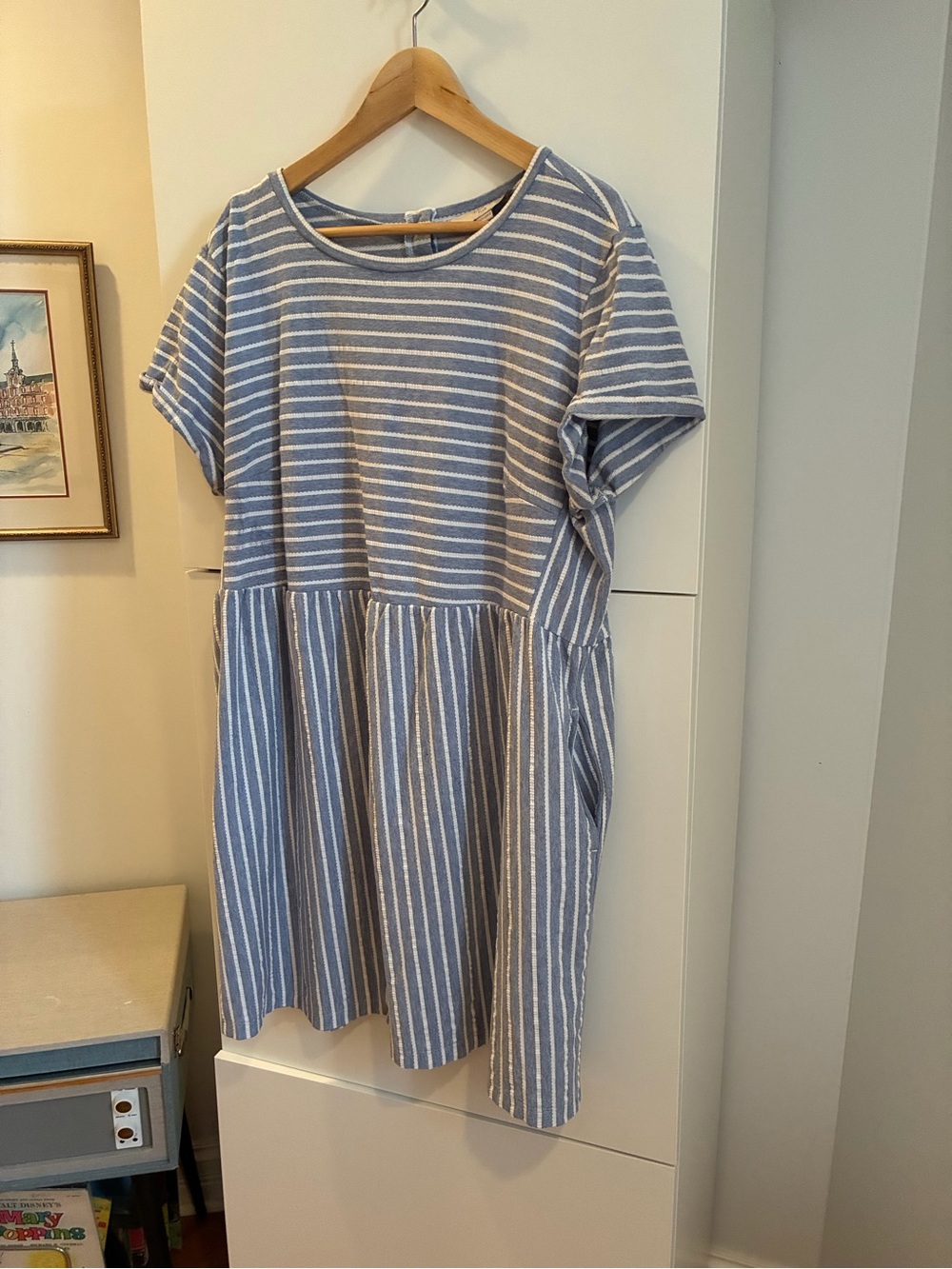 LOFT Chambray Stripe Blue and White Striped Cotton Dress - 20/22